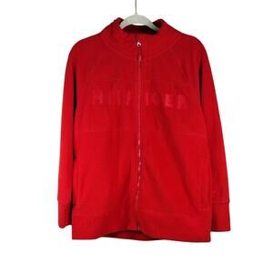 Tommy Hilfiger Red Sport Polyester Fleece Athletic Athleisure Zip Up Jacket L